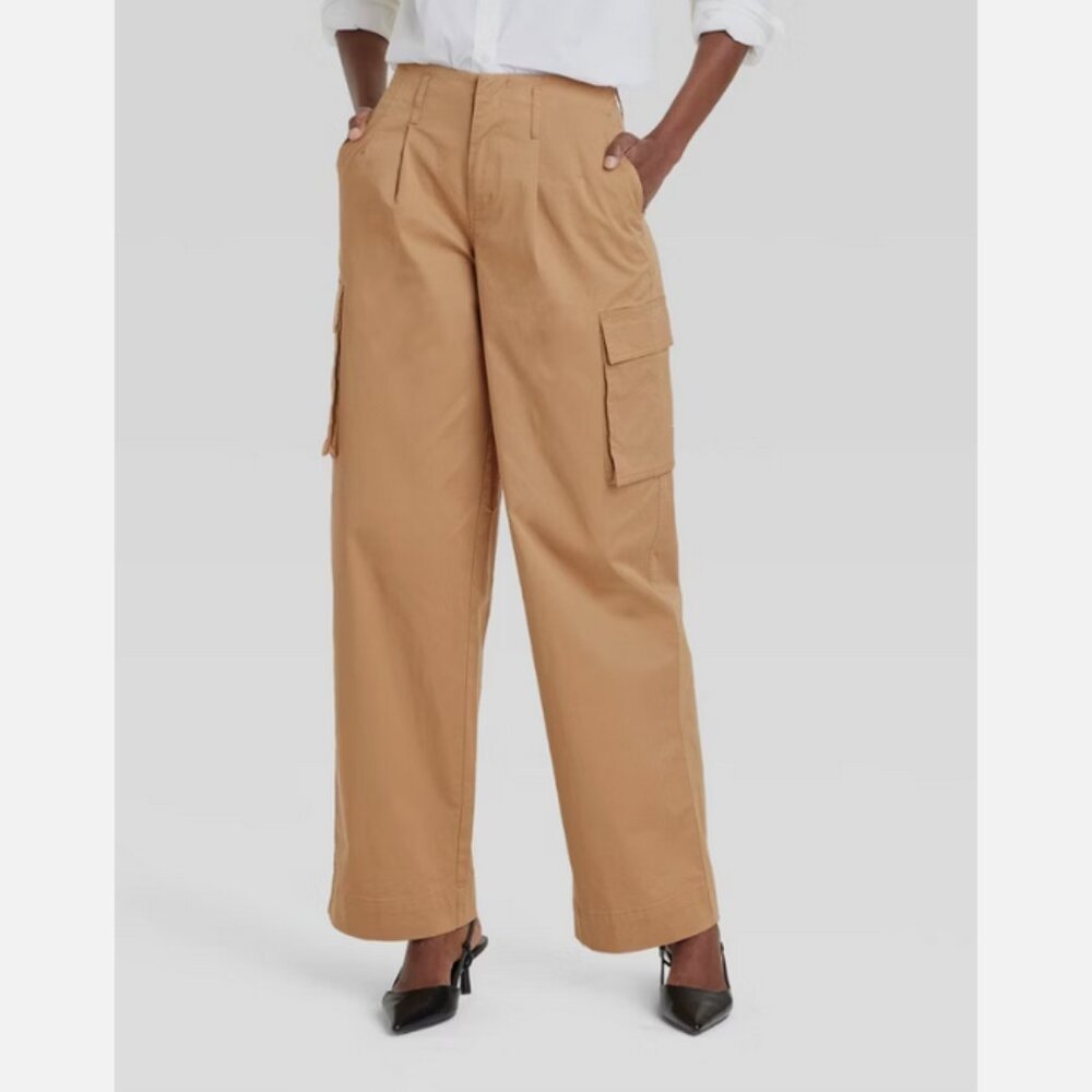 Women's High-Rise Wide Leg Cargo Pants - A New Day Tan 4 - Picture 3 of 3